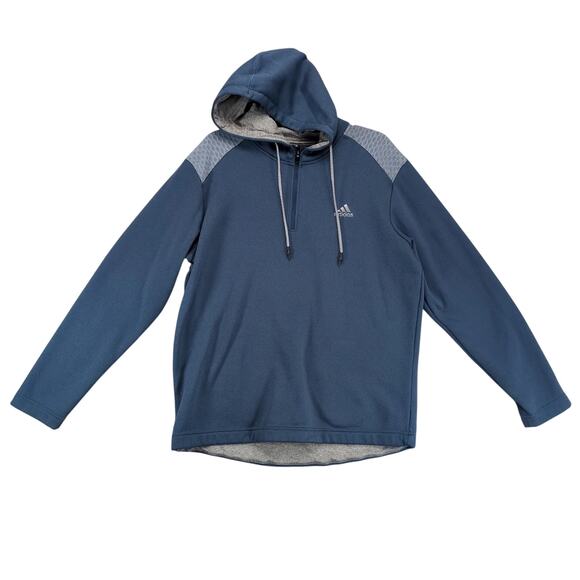 Adidas Golf 1/4 Zip Tech Hoodie Men's L Pullover Navy Gray Fleece Performance - Picture 1 of 10